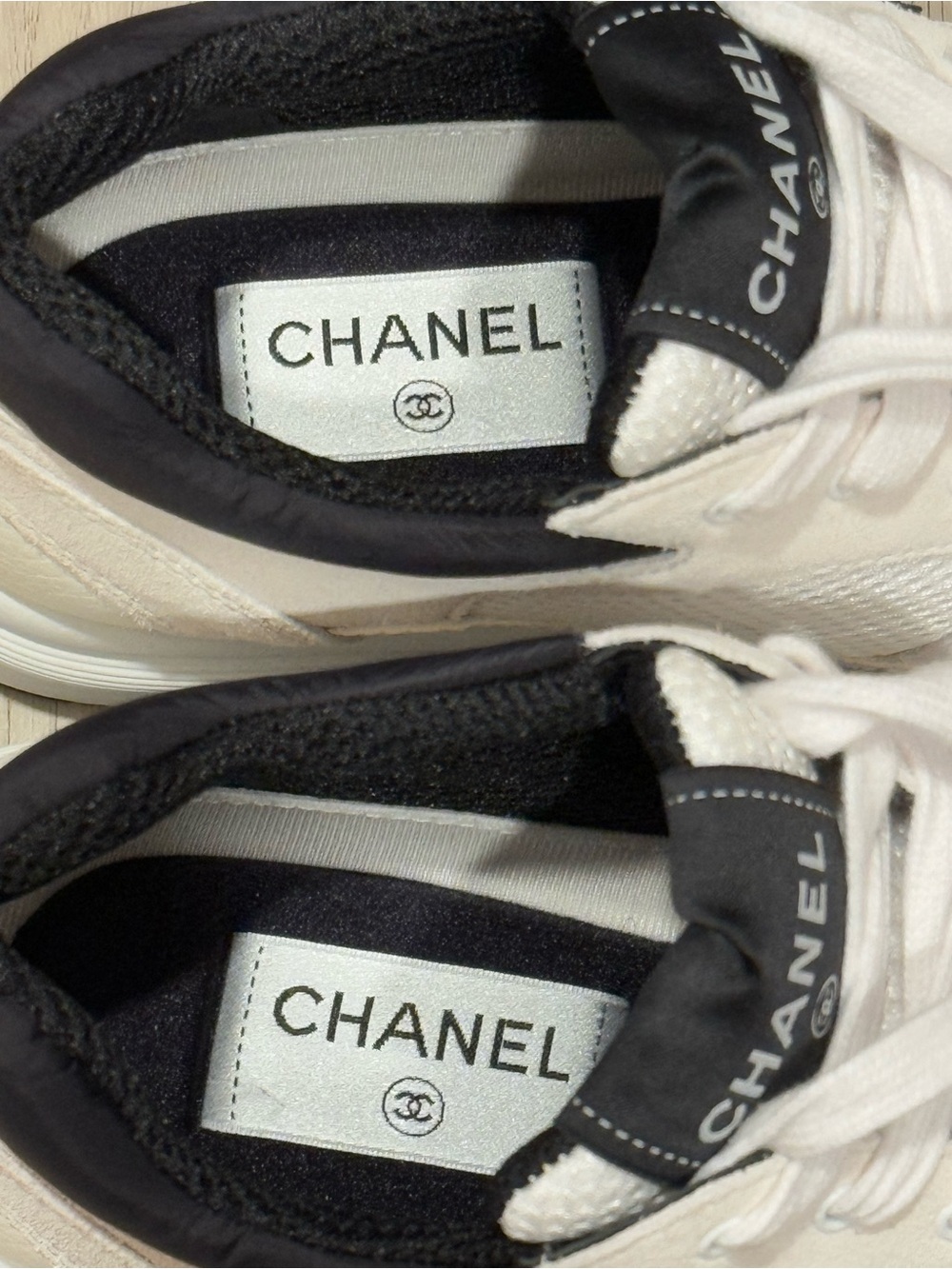 CHANEL Black and White CC Logo Trainer Sneakers - Picture 3 of 8